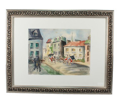 Vintage Old Towne Country Watercolor Painting Signed Michelle Lemay Flesher