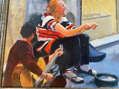 Large Rhoda Yanow „Street Musicians Florence NJ“ Oil Painting – Signed/Framed