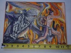 Palestinian Aztec Fire And Fury Resistance Painting Original Artwork Signed