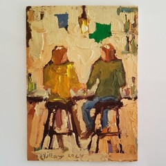 Cocktail Bar Painting Original Oil Art Figurative Abstract Modern Art Working