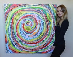 Large 3D abstract hand-painted canvas 100×100 cm, 39″ acrylic, UV blacklight