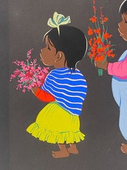 Vintage Luis Betanzos Gouache on Paper Mexican Children Flowers Colorful Mexico