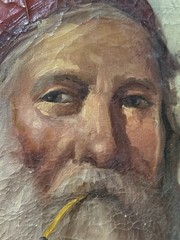 VTG Portrait of Pipe-Smoking Nautical Captain Oil Painting, Signed