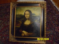 Antique signed oil painting 20 x 24 original sarduci da Vinci Mona Lisa NO FRAME