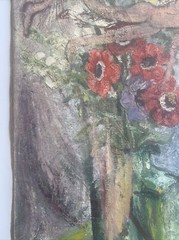 Antique Painting Burliuk Or Chagall Style Era Unsigned Surreal Nude Floral Large
