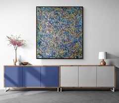 One-of-a-Kind Pollock Style Multicolor Abstract Canvas – 39×35 in
