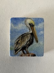 Pelican Bird Art Miniature Oil Painting Original Scrabble Tile OOAK