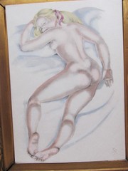 Erotic lesbian nude woman orig. Colour Lithograph Orig. circa 1950 no 16