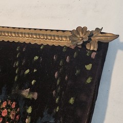 RARE MCM 1950s Art Deco Black Velvet Painting Metal Gold Split Frame 38×28