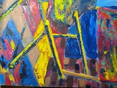 Vintage „An Abstract Scene“ Oil On Cardboard Painting