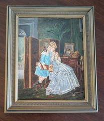 Antique French 1860s Oil on Wood Panel ~Les Precon de Crochet~ E. Accard