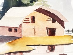 Lila Blitz Watercolor Painting Barn Rustic Framed VTG Farm Landscape Rural