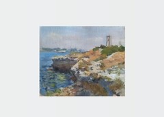 Oil painting Chersonesos Ukrainian painter Cardboard original seaside landscape