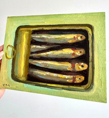 Sardine Kitchen Wall Art Original Oil Painting Impasto Seafood Still Life Art