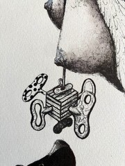 ALAIN DONATE SURREAL CUBAN ART Painting ORIGINAL SKETCH INK/CARDBOARD 12″X 16″