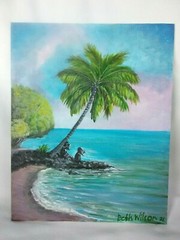 Original Acrylic Painting 8 x 10 Canvas Tropical Island Beach Cove Art Decor