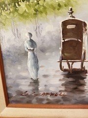 OIL Painting on Canvas GLADWELL City Scape Street Signed Framed 20.5″x16.5″