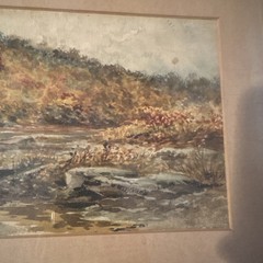 Antique Watercolor Landscape Painting Artist Signed & Dated 1901 Matted & Framed