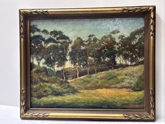 ANTIQUE CALIFORNIA LANDSCAPE PAINTING ROY HARRISON EUCALYPTUS WILL ROGERS PARK