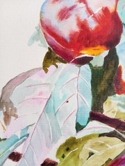 Original watercolor 11×16 inc. Branch with bright ripe juicy plums Painting