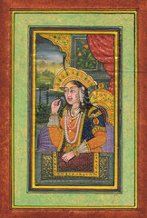 Miniature Portrait Painting Of Mughal Queen Mumtaz Mahal On Paper 3.75X5″