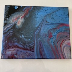 Acrylic Pour Painting Blue Red Black Abstract on canvas original