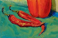 Peppers Impasto Painting Original Art Impression Oil Painting 9.8 x 9.8 in