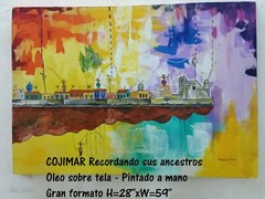 Original painting: Cojimar, remembering his ancestors, Framed 34″ x 42″