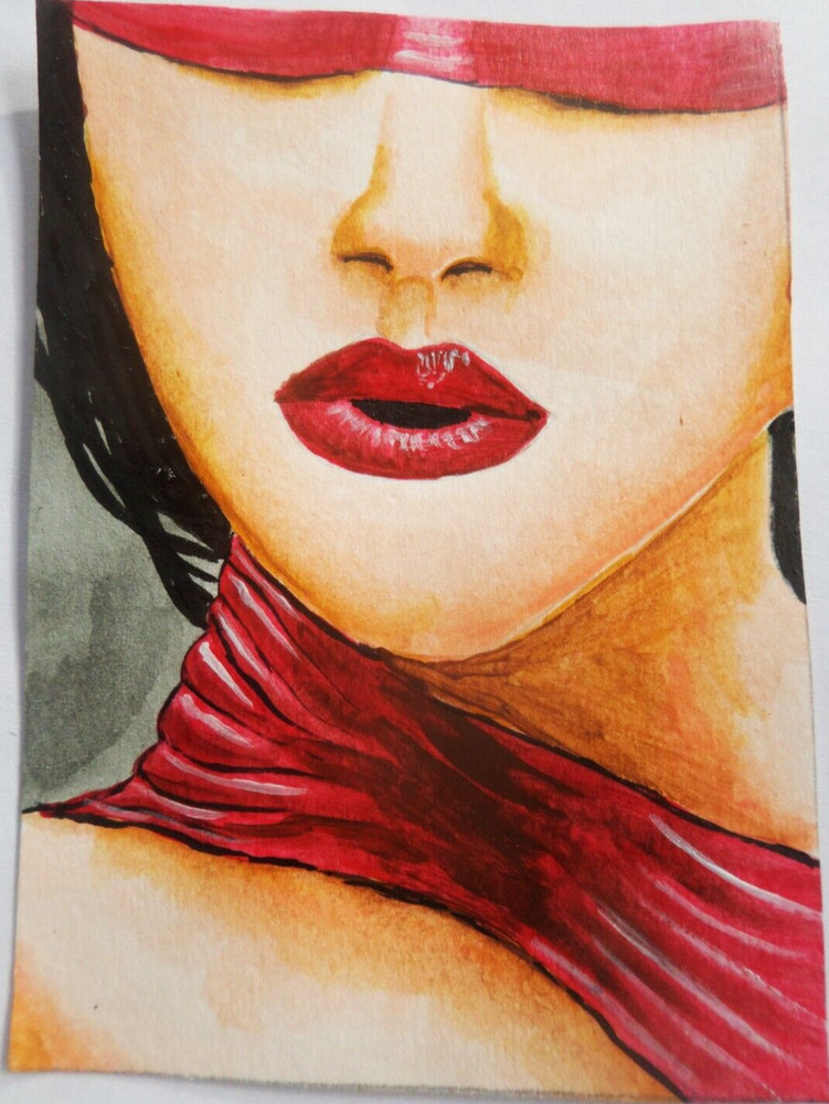 Original ACEO Art Card WOMAN Painting Miniature Ooak Acrylic sri lanka A078