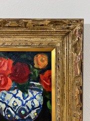 Japanese Vintage Mid-Century floral Still Life Painting – Antique Oil Painting