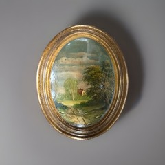 Vintage Antique Neapolitan School Bucolic Landscape Oil Painting Solid Wood