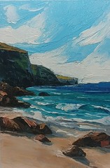 Original Seascape Oil Painting Framed Miniature Ocean Waves Cliffs Coast Art 6*4
