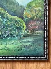 Antique Bucolic Signed Farm Cabin Watercolor Scene Original Silver Frame w/Glass