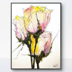 Original Abstract Expressionism 8×10 Roses Handmade Signed Colorful Fine Art 49