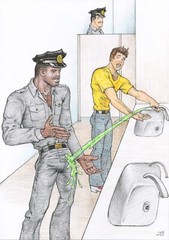 Gay Art original painting „Incident in the toilet 1 “ 16,5*11,6 in. nude erotica