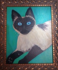 Vintage Siamese Cat Painting Original Folk Art Acrylic Canvas Mid Century Style