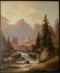 C.R.v.Lorenz – Julius Zopf – mountain landscape with river and castle.
