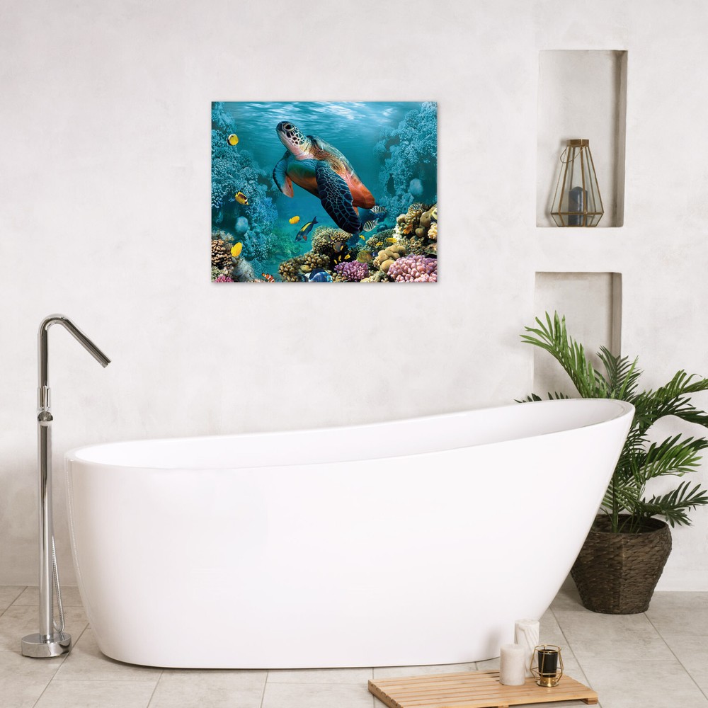 Underwater Coral Sea Turtle Abstract Wall Art for Bathroom Living Room Bedroom
