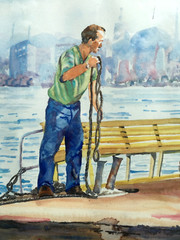 Original Tug Boat Watercolor by: LAURA HOPPER. Colorful-Detailed-Excellent.