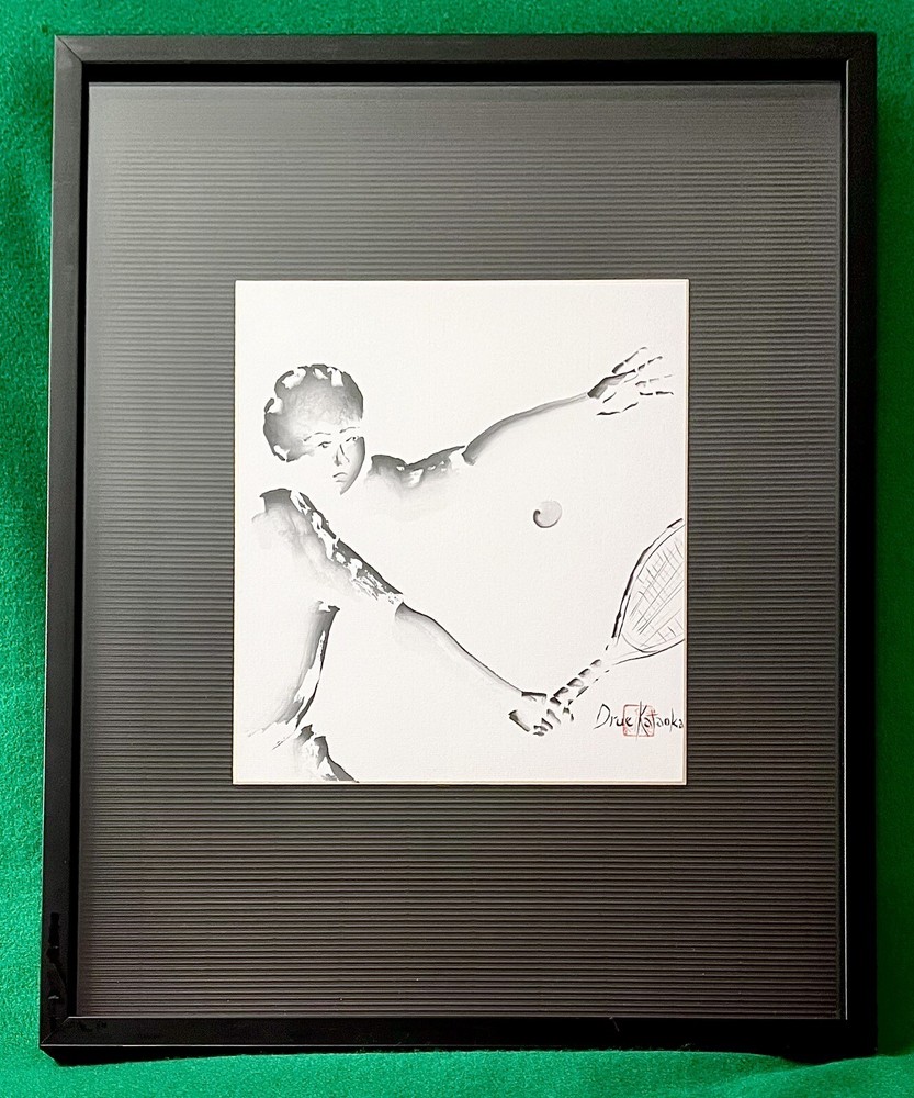 DRUE KATAOKA Original SIGNED Sumi-e TENNIS PLAYER Painting SPORT Drew JAPANESE