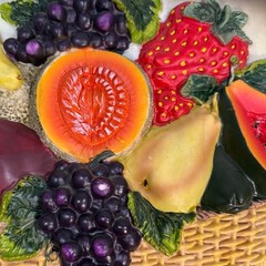 Vintage 70s 3D Fruit Gold Frame Wall Art Textured Raised Heavy