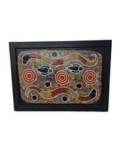 Y2K Framed Original Australian Aboriginal Painting by A Ridge Snakes 19″ x 14″