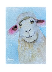 Aceo By Kenna Painting Lambie The Sheep 2.5” X 3.5” Signed Original