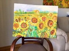 SUNFLOWER FIELDS. Original Watercolor Painting