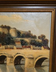 Antique Vintage Landscape Oil Painting Pont De Jambes Belgium Robert Bykans