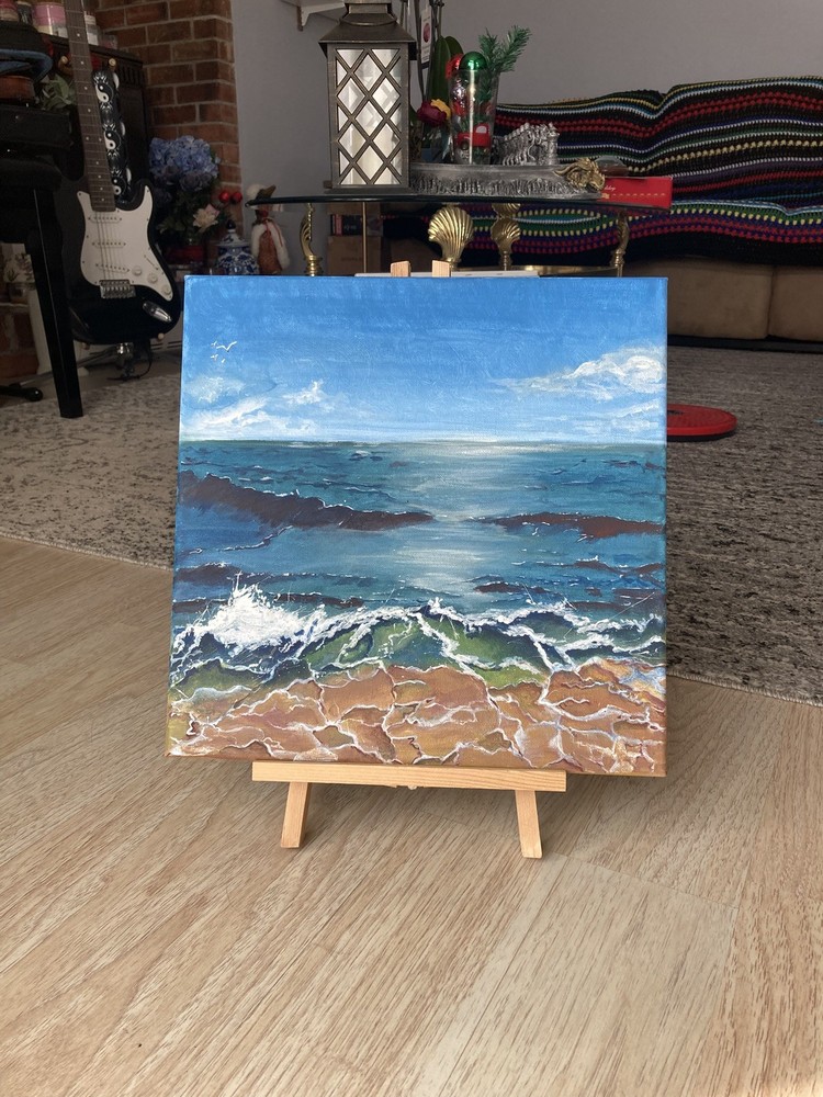 Nautical ORIGINAL Acrylic Art. Ocean.Stretch Canvas. 12×12.Signed.FREE SHIPPING