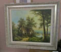 Vintage I Cafieri Oil Painting on Canvas Cottage Forest Landscape Framed 20″x24″