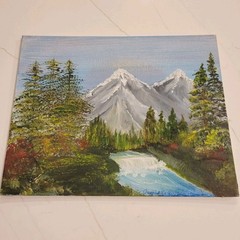 Original Acrylic Mountain Stream 10″x 8″ Canvas Board Signed Gallery Wall Art