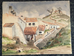 Vintage W Melville Childs Watercolor Painting Mountain Home Granada 20″x15.5″