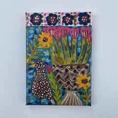 Folk Art Bird & Flowers Painting Nature Floral – 5×7 acrylic on canvas